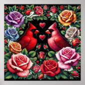 Kardinalen te midden van levendige Rozen Poster (Voorkant)