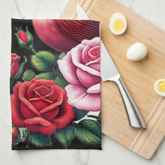 Kardinalen te midden van levendige Rozen Theedoek (Quarter Fold)