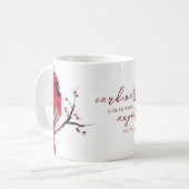 Kardinalen verschijnen als engelen in de buurt van koffiemok (Voorkant links)