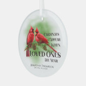 Kardinalen verschijnen wanneer de geliefde nabij z glas ornament (Voorkant links)