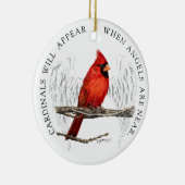 Kardinalen verschijnen wanneer engelen dicht bij e keramisch ornament (Rechts)