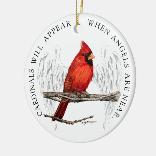 Kardinalen verschijnen wanneer engelen dicht bij e keramisch ornament (Links)