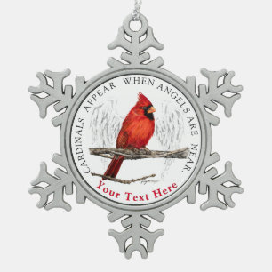 Kardinalen verschijnen wanneer engelen dichtbij zi tin sneeuwvlok ornament
