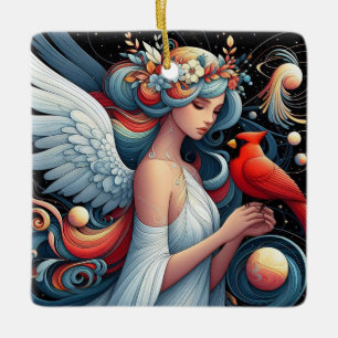 Kardinalen verschijnen wanneer engelen in de buurt keramisch ornament