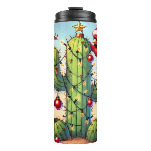 Kardinalen versieren een cactus thermosbeker (Voorkant)