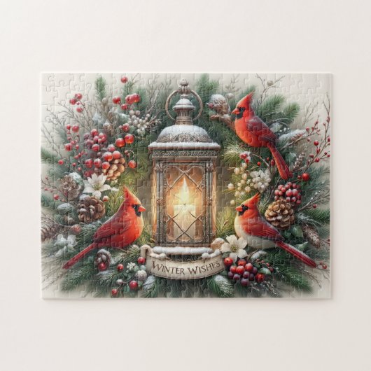 Kardinalen Winter Wishes Legpuzzel (Horizontaal)
