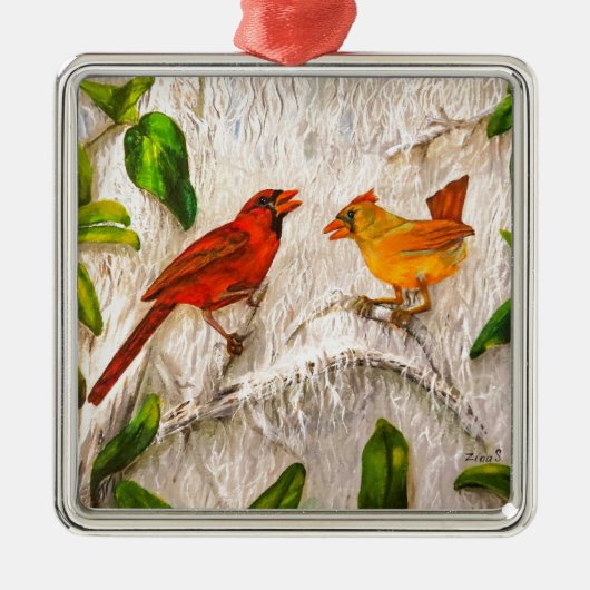 Kardinalen. Zing van liefde Metalen Ornament (Voorkant)