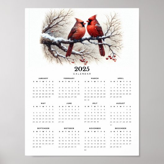 Kardinalen zitten op Snowy Branch 2025 Kalender Poster (Voorkant)