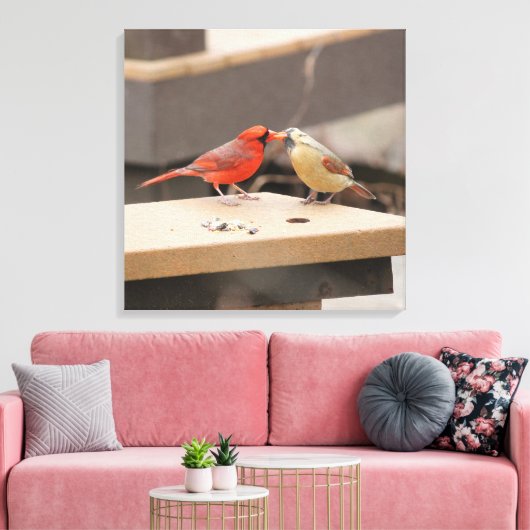 Kardinalen zoenen canvas afdruk (Insitu (Woonkamer))