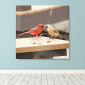 Kardinalen zoenen canvas afdruk (Insitu (Houten vloer))