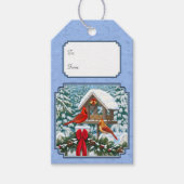 Kardinals kerstfeest blauw cadeaulabel (Voorkant)