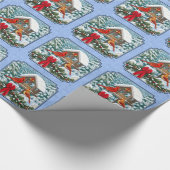 Kardinals kerstfeest blauw cadeaupapier (Hoek)