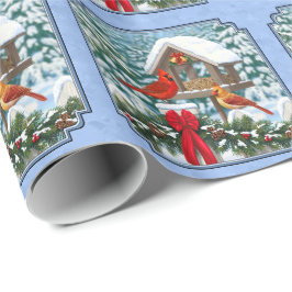 Kardinals kerstfeest blauw cadeaupapier