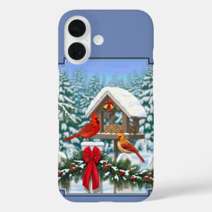 Kardinals kerstfeest blauw iPhone 16 hoesje