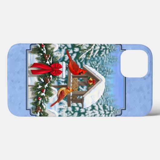 Kardinals kerstfeest blauw Case-Mate iPhone case (Achterkant (horizontaal))