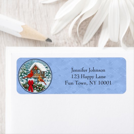 Kardinals kerstfeest blauw etiket (Insitu)