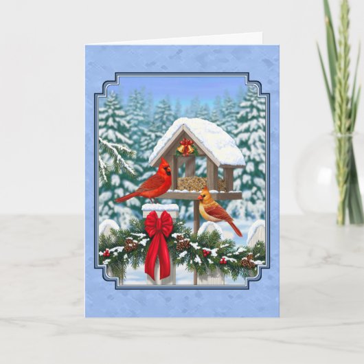 Kardinals kerstfeest blauw feestdagen kaart (Voorkant)