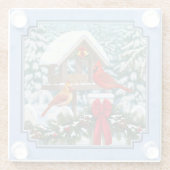 Kardinals kerstfeest blauw glazen onderzetter (Achterkant)