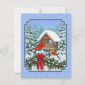 Kardinals kerstfeest blauw kaart (Voorkant)