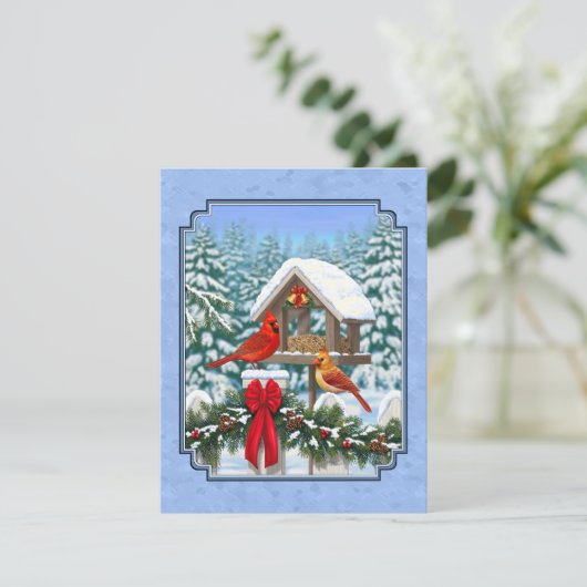 Kardinals kerstfeest blauw kaart (Staand voorkant)