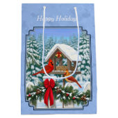 Kardinals kerstfeest blauw medium cadeauzakje (Achterkant)