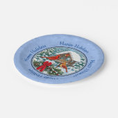 Kardinals kerstfeest blauw papieren bordje (Gekanteld)