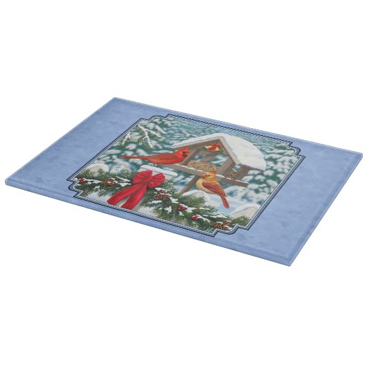 Kardinals kerstfeest blauw snijplank (Hoek)