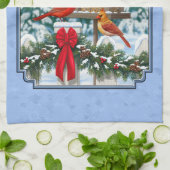 Kardinals kerstfeest blauw theedoek (Gevouwen)