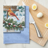 Kardinals kerstfeest blauw theedoek (Quarter Fold)