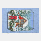 Kardinals kerstfeest blauw theedoek (Horizontaal)