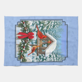 Kardinals kerstfeest blauw theedoek