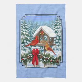 Kardinals kerstfeest blauw theedoek