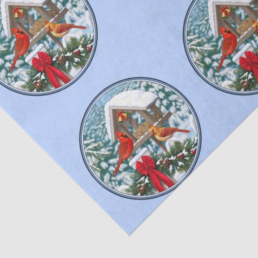 Kardinals kerstfeest blauw tissuepapier (Detail)