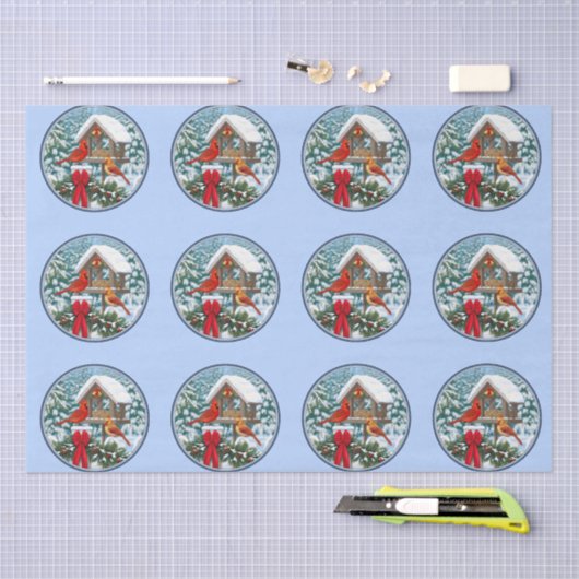 Kardinals kerstfeest blauw tissuepapier (Craft)