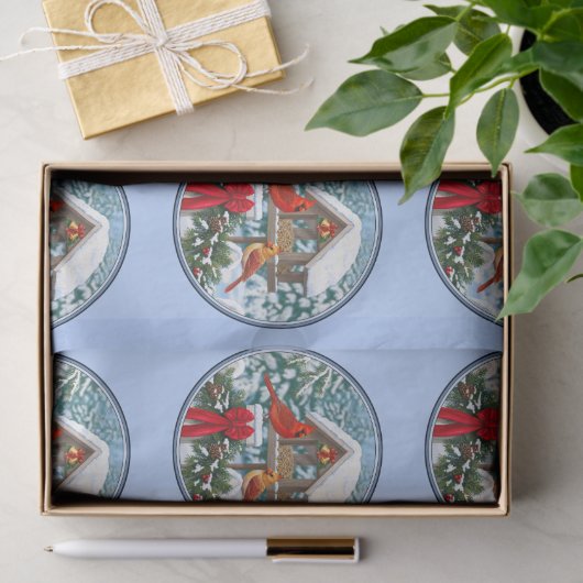 Kardinals kerstfeest blauw tissuepapier (Geschenk)