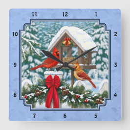 Kardinals kerstfeest blauw vierkante klok