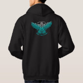 Karearea Hoodie en T-shirt - Turquoise on Black (Achterkant)