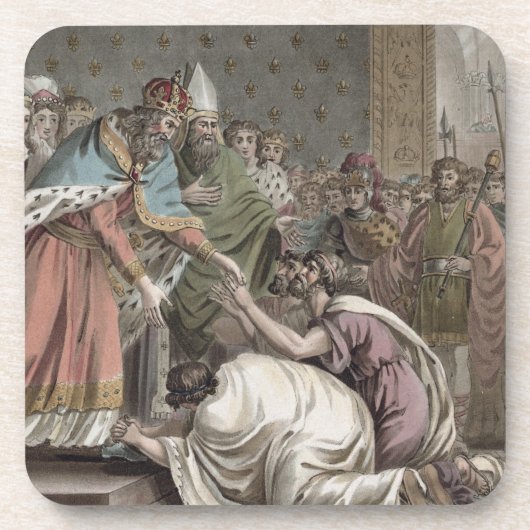 Karel de Grote (742-814) Ontvangt de ambassadeurs  Drankjes Onderzetter (Voorkant)