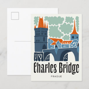 Karelsbrug Praag Tsjechische abstracte reisbloemen Briefkaart