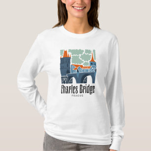 Karelsbrug Praag Tsjechische abstracte reisbloemen T-shirt
