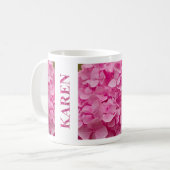 "Karen" in Pink Spring Hydrangea Letters & Flower Koffiemok (Voorkant links)