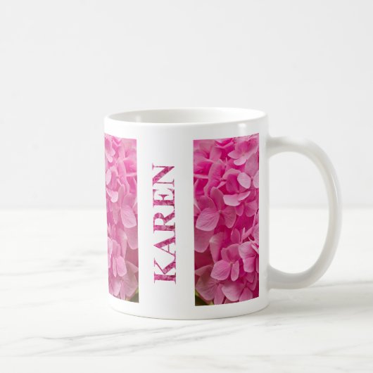 "Karen" in Pink Spring Hydrangea Letters & Flower Koffiemok (Rechts)