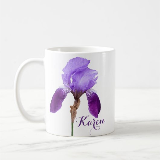 Karen meisjesnaam paarse iris floral Koffiemok (Links)