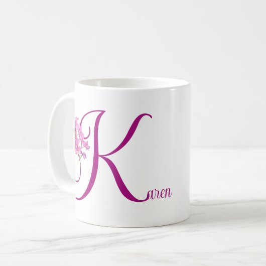  Karen naam monogram  roze fleur Koffiemok (Voorkant links)