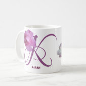 Karen naam monogram roze roos bloemenmolen Koffiemok (Voorkant links)