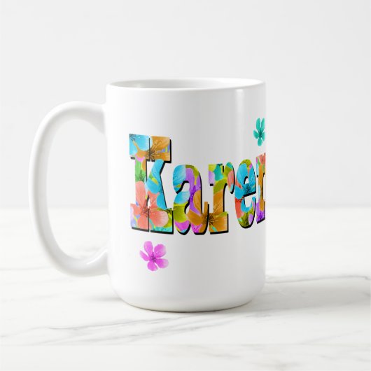 Karen Name Logo With Blossom, Koffiemok (Links)