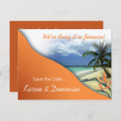 Karen's Custom Jamaica Save The Date (Papaya) Aankondigingskaart (Voorkant / Achterkant)