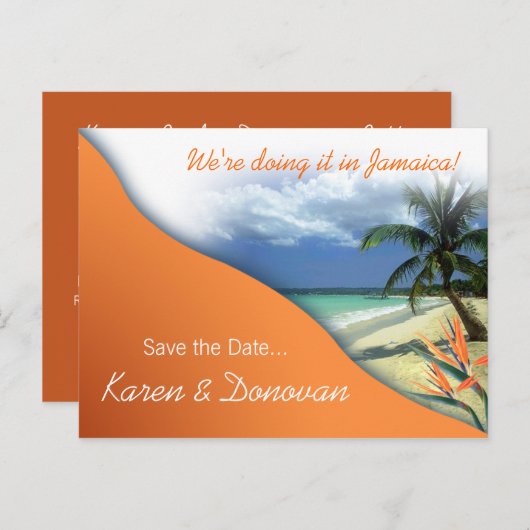 Karen's Custom Jamaica Save The Date (Papaya) Aankondigingskaart (Voorkant / Achterkant)