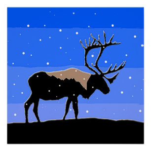 Kariboe in de Winter - het Originele Art. van het Poster