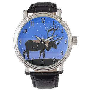 Kariboes in de Winter - Originele Wilde Dieren Kun Horloge